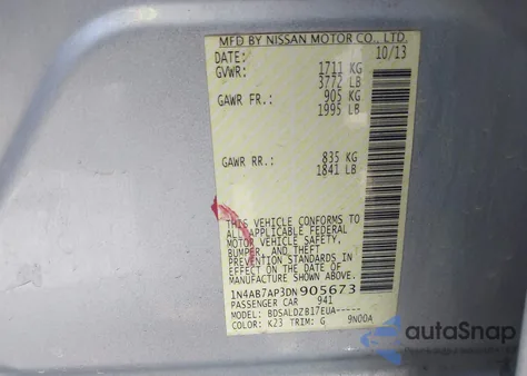 2013 Nissan Sentra Sv from USA, damaged, VIN 1N4AB7AP3DN905673